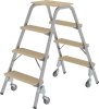 Stahl-Holz-Tritt fahrbar
4 Holzstufen 4 Lenkrollen
Höhe Deckbrett 0,97 m - More 1