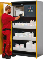 Chemikalienschrank gelb
Glas 3 Tablarauszüge