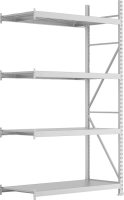 Weitspannregal MINI-RACK
B1800xT1050xH2500 mm
Anbaufeld 4 Stahlpaneele