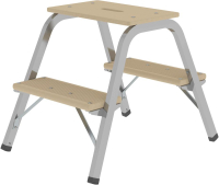 Stahl-Holz-Tritt
2 Holzstufen
Höhe Deckbrett 0,49 m