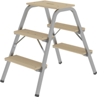 Stahl-Holz-Tritt
3 Holzstufen
Höhe Deckbrett 0,73 m