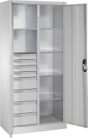 Flügeltürenschrank
B1200xT500xH1950 mm
RAL 7035, 8 Schubladen