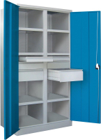 Schwerlastschrank m.Türen
H1950xB1040xT630 mm
6 FB,SL je 2x75,125,175mm