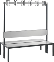 Garderobenbank doppels.
B1500xT760xH1710 mm
RAL 7021/silbergrau