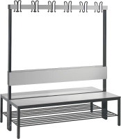 Garderobenbank doppels.
B1500xT760xH1710 mm
RAL 7021/silbergrau