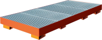 Auffangwanne mit
geraden Wänden
mit Gitterrost, 610 ltr.
2630x1230x200mm,RAL 2004