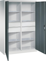 Flügeltürenschrank
B1200xT500xH1950 mm
RAL7035/7016,4Schubladen