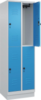 Doppelst. Schrank CLASSIC
B600xT500xH1950 mm
RAL 7035/5012, 2x2Abteile