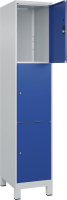 Fächerschrank CLASSIC
B400xT500xH1950 mm
RAL 7035/5010, 1x3 Fächer