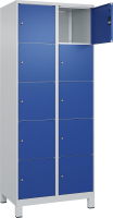 Fächerschrank CLASSIC
B800xT500xH1950 mm
RAL 7035/5010, 2x5 Fächer