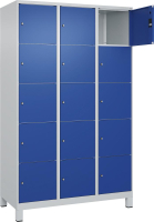 Fächerschrank CLASSIC
B1200xT500xH1950 mm
RAL 7035/5010, 3x5 Fächer