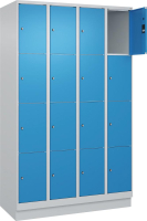 Fächerschrank CLASSIC
B1200xT500xH1950 mm
RAL 7035/5012, 4x4 Fächer