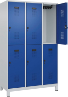 Doppelst. Schrank EVOLO
mit 100 mm hohen Füßen
RAL7035/5010, 3x2Abteile