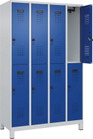 Doppelst. Schrank EVOLO
mit 100 mm hohen Füßen
RAL7035/5010, 4x2Abteile