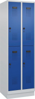 Doppelst. Schrank EVOLO
mit 100 mm hohem Sockel
RAL7035/5010, 2x2Abteile