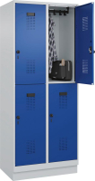 Doppelst. Schrank EVOLO
mit 100 mm hohem Sockel
RAL7035/5010, 2x2Abteile