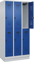 Doppelst. Schrank EVOLO
mit 100 mm hohem Sockel
RAL7035/5010, 3x2Abteile