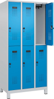 Doppelst. Schrank EVOLO
mit 100 mm hohen Füßen
RAL7035/5012, 3x2Abteile