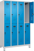 Doppelst. Schrank EVOLO
mit 100 mm hohen Füßen
RAL7035/5012, 4x2Abteile