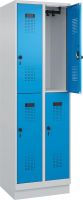Doppelst. Schrank EVOLO
mit 100 mm hohem Sockel
RAL7035/5012, 2x2Abteile