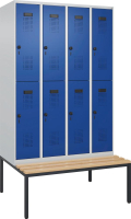 Doppelst. Schrank EVOLO
mit untergeb. Sitzbank
RAL7035/5010, 4x2Abteile