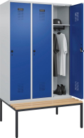 Garderobenschrank EVOLO
mit untergeb. Sitzbank
RAL 7035/5010, 3 Abteile