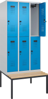Doppelst. Schrank EVOLO
mit untergeb. Sitzbank
RAL7035/5012, 3x2Abteile