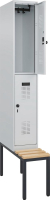 Doppelst. Schrank EVOLO
mit untergeb. Sitzbank
RAL7035/7035, 1x2Abteile