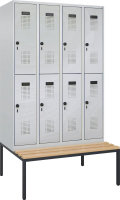 Doppelst. Schrank EVOLO
mit untergeb. Sitzbank
RAL7035/7035, 4x2Abteile