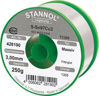 STANNOL-Fittingslot maasiv
Dm. 3 mm  S-Sn97Cu3/TC300
250-gr-Spule  P9173.0025