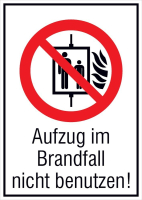 Verbotsschild Folie
B131xH185 mm
Aufzug im Brandfall