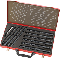 Spiralbohrer Set DIN345
HSS rollgewalzt
14-23mm, 1mm stg.
Metallkoffer FORTIS