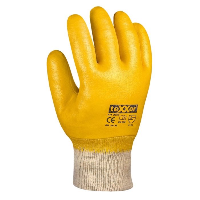 Nitril-Schutzhandschuh gelb 
INGOLSTADT vollbeschichtet
mit Strickbund  -  EN 388 - Detail 1