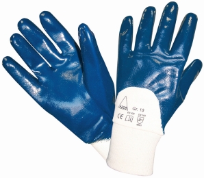NITRIL-Schutzhandschuh blau
BLUE-SKY teilbeschichtet 
mit Strickbund  -  EN 388
PSA-Kat. II - mittlere Risiken - Detail 1
