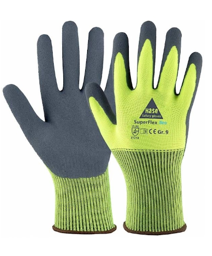 Latex-Montage-Schutzhandschuh 
SUPERFLEX NEO* neon-grün/grau 
EN 21420 / EN 388 - Detail 1
