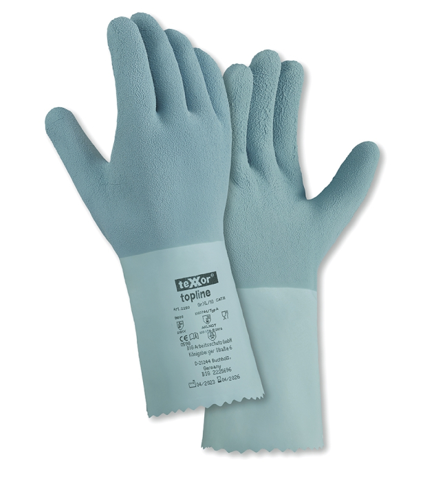 Gummi-Schutzhandschuh 
BLUE GRIP blau geraut
EN 388 / EN ISO 374 - Detail 1