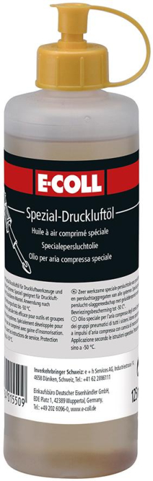 Spezial-Druckluftöl
125ml Flasche
E-COLL - Detail 1