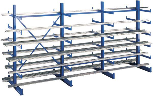 Kragarmregal K1000
B1250xT2x500xH2000 mm
Anbaufeld blau - Detail 1