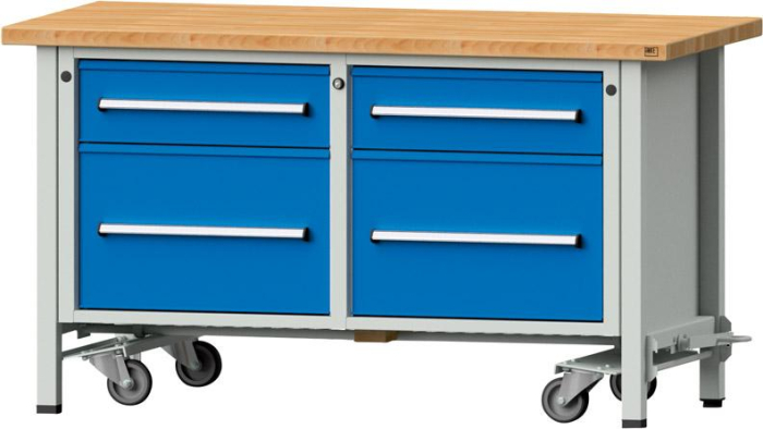 Anke Werkbank fahrbar
B1500xT700xH840mm
RAL7035/5012 BMP: 40 mm - Detail 1