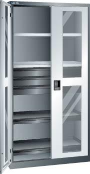 Flügeltürenschrank
B1000xT580xH1950mm
RAL 7035,Sichtfenstertür - Detail 1