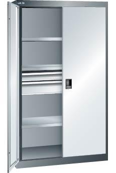 Flügeltürenschrank
B1100xT641xH1950mm
RAL 7035,Vollblechtür - Detail 1