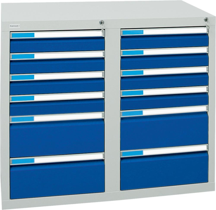 Format Schubladenschrank
B500xT1000xH900mm
RAL 7035/5010 - Detail 1