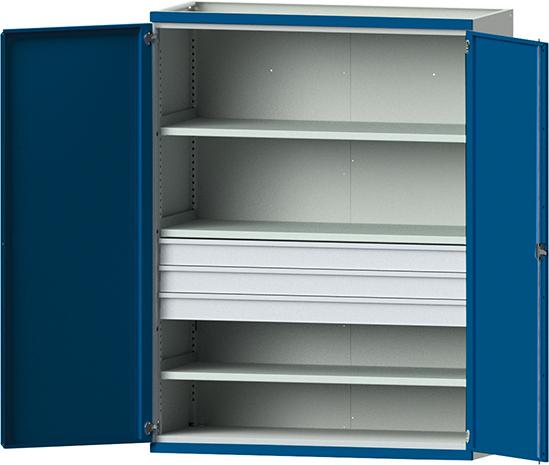 Schwerlastschrank
B1485xT630xH1950mm
RAL7035/5010 o.Mittelwand - Detail 1