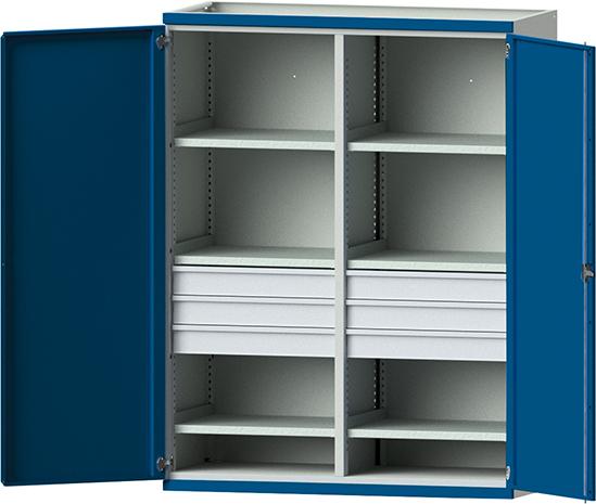 Schwerlastschrank
B1485xT630xH1950mm
RAL7035/5010 m.Mittelwand - Detail 1