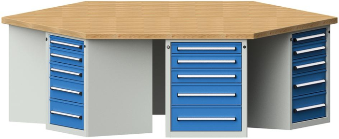 Anke 6-Eck-Werkbank
B2340xT2700xH850mm
RAL7035/5012 BMP: 50 mm - Detail 1