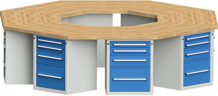 Anke 8-Eck-Werkbank
B3018xT3266xH850mm
RAL7035/5012 BMP: 50 mm - Detail 1