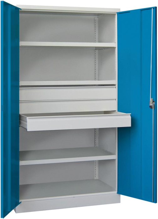 Schwerlastschrank m.Türen
H1950xB1040xT630 mm
3 FB, SL 3 x FH 125 mm - Detail 1