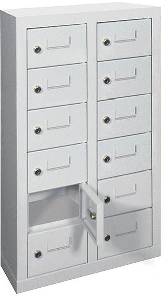 Kleinfach-Wandschrank
H815xB460xT200 mm
2x6 Fächer RAL7035 - Detail 1