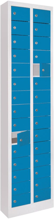Kleinfachschrank m.Sockel
H1950xB460xT200 mm
2x15 Fächer RAL7035/5012 - Detail 1