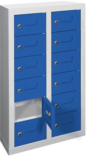 Kleinfach-Wandschrank
H815xB460xT200 mm
2x6 Fächer RAL7035/5010 - Detail 1